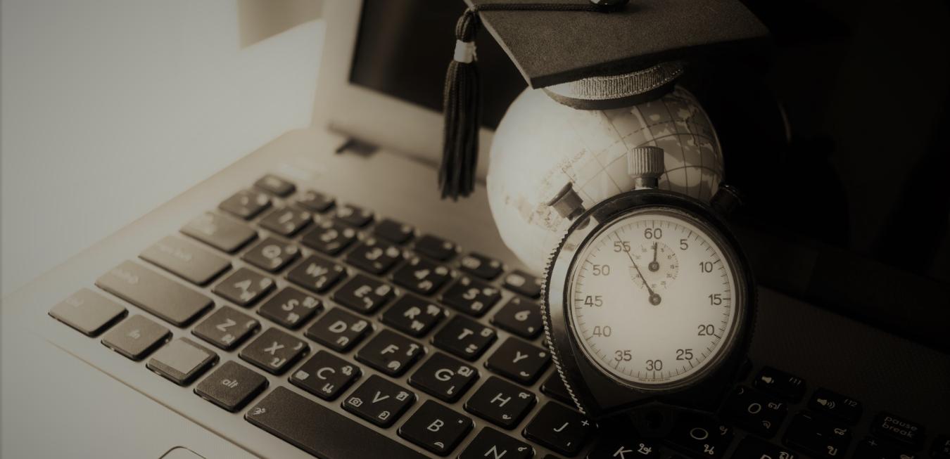 keyboard, globe, graduation cap, stopwatch