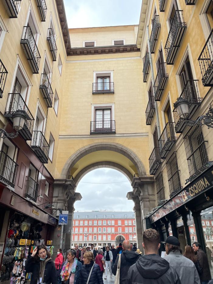 Students on a walking tour in Madrid, Spain