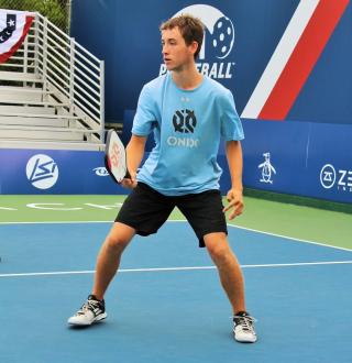 Dylan Frazier plays in a recent pickleball tournament at The Tennis Club at Newport Beach, southwest of Los Angeles.